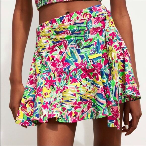 NWT Zara Printed Tie Multi Pink Floral Skort, Size XS - Picture 1 of 10